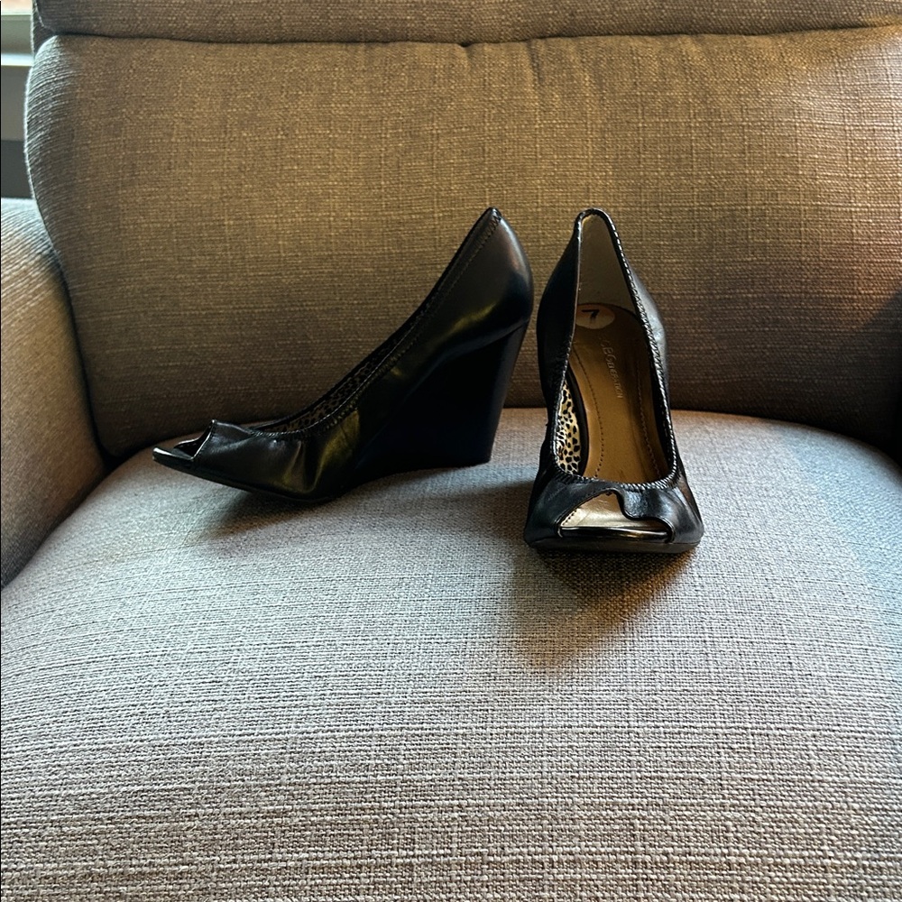 BCBGeneration Black Peep-Toe Wedges